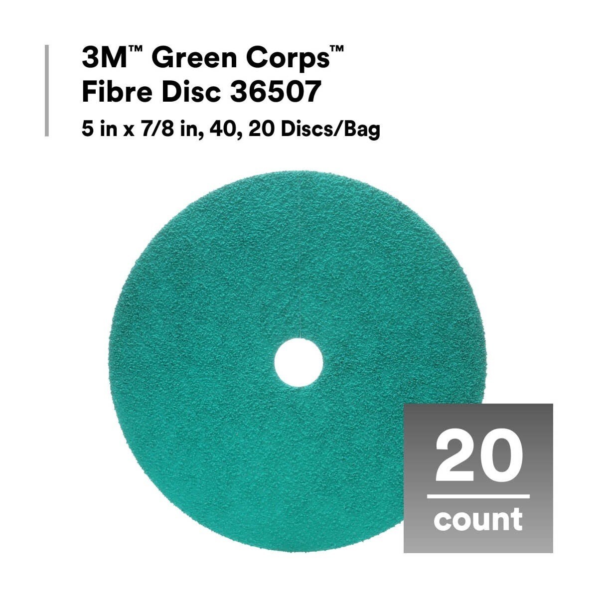 3M 36507 Green Corps Fibre Disc, 5 in x 7/8 in, 40 (7100225415) (100 Pack) - 2
