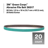 3M 36517 Green Corps Abrasive File Belt, 60 Grit, Ceramic Aluminum Oxide, Green, 1/2 in x 18 in (7100226310) (100 Pack) - 2