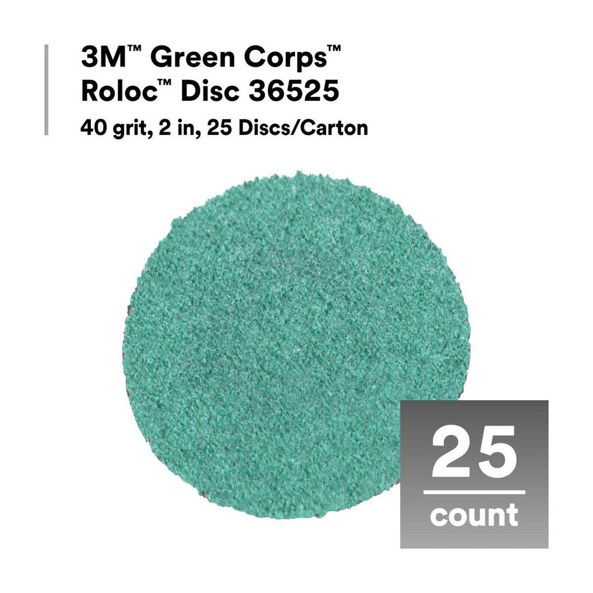3M 36525 Green Corps Roloc Abrasive Disc, 40 Grit, Green, 2 in (7100226311) (250 Pack) - 2