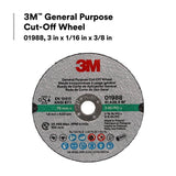 3M 01988 General Purpose Cut Off Wheel, Aluminum Oxide, Black, 3 in x 1/16 in x 3/8 in (7100229881) (50 Pack) - 2