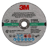 3M 01988 General Purpose Cut Off Wheel, Aluminum Oxide, Black, 3 in x 1/16 in x 3/8 in (7100229881) (50 Pack) - 5