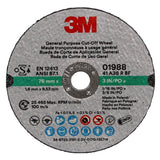 3M 01988 General Purpose Cut Off Wheel, Aluminum Oxide, Black, 3 in x 1/16 in x 3/8 in (7100229881) (50 Pack) - 5