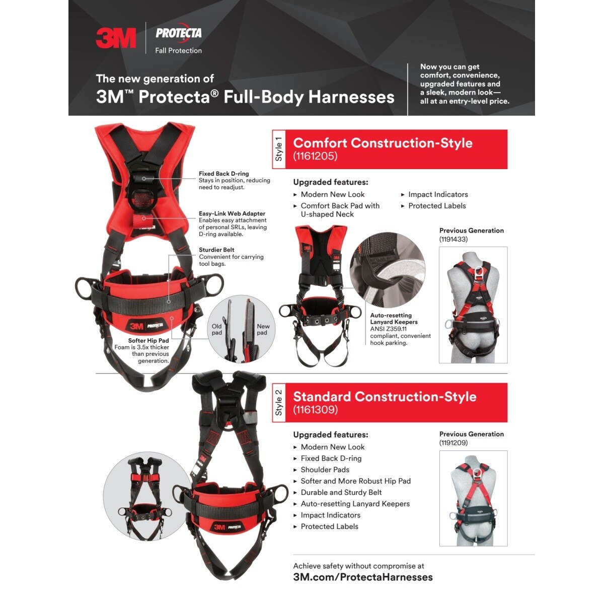 3M 1161205 PROTECTA Comfort Construction Style Positioning Safety Harness, Black, Medium Large (7100232012) (60 Pack) - 7