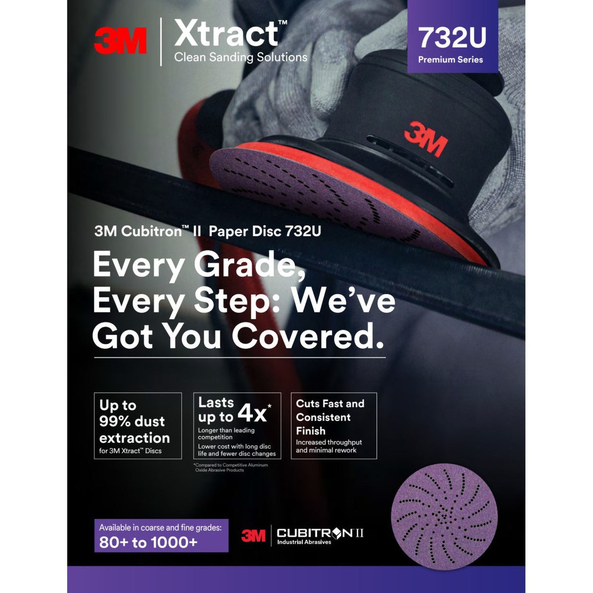 3M 732U Xtract Hookit Paper Disc, 80+ to 220+, C-weight, Purple, 6 in, 600LG Multi-Hole (7100232736) (300 Pack) - 5