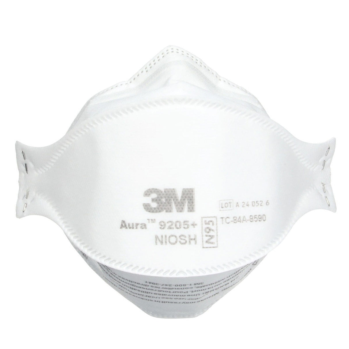 3M 9205+ BULK Aura N95 Particulate Respirator, Flat Fold 3-Panel, Standard Size, White, Individually Wrapped (7100232940) (440 Pack)
