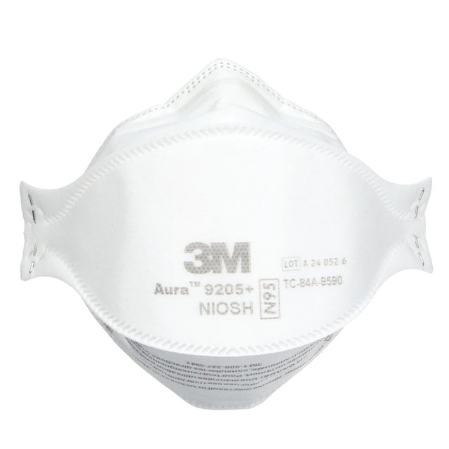 3M 9205+ BULK Aura N95 Particulate Respirator, Flat Fold 3-Panel, Standard Size, White, Individually Wrapped (7100232940) (440 Pack)