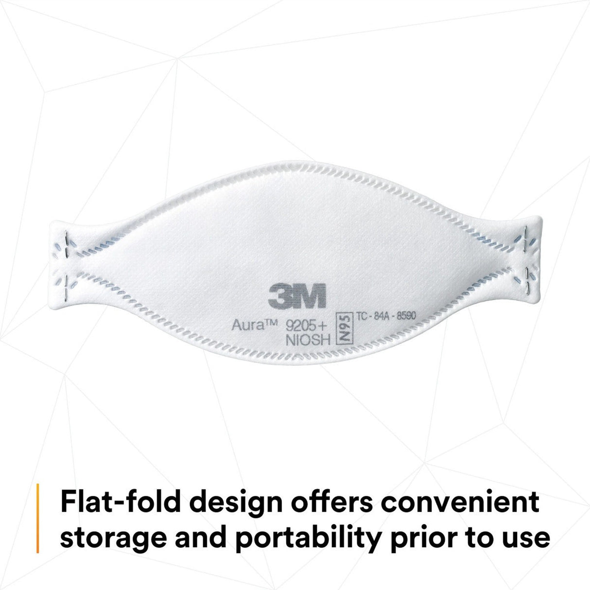 3M 9205+ BULK Aura N95 Particulate Respirator, Flat Fold 3-Panel, Standard Size, White, Individually Wrapped (7100232940) (440 Pack) - 6