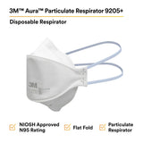 3M 9205+ BULK Aura N95 Particulate Respirator, Flat Fold 3-Panel, Standard Size, White, Individually Wrapped (7100232940) (440 Pack) - 10