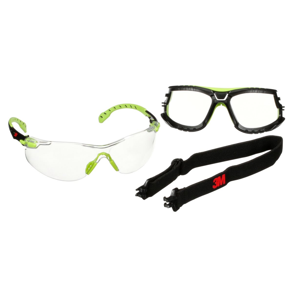 3M S1201SGAF-TKT Solus Safety Glasses Anti Fog Clear Lens Green Black Frame with Gasket and Strap (7100233038) (20 Pack)