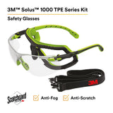 3M S1201SGAF-TKT Solus Safety Glasses Anti Fog Clear Lens Green Black Frame with Gasket and Strap (7100233038) (20 Pack) - 2