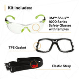3M S1201SGAF-TKT Solus Safety Glasses Anti Fog Clear Lens Green Black Frame with Gasket and Strap (7100233038) (20 Pack) - 3