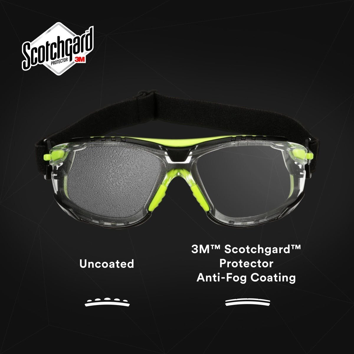 3M S1201SGAF-TSKT Solus 1000 Series Safety Glasses, Green/Black, Scotchgard Anti-Fog Coating, Clear Lens, TPE Gasket and Strap (7100234544) (20 Pack) - 3