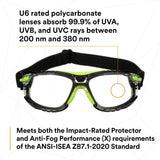 3M S1201SGAF-TSKT Solus 1000 Series Safety Glasses, Green/Black, Scotchgard Anti-Fog Coating, Clear Lens, TPE Gasket and Strap (7100234544) (20 Pack) - 6