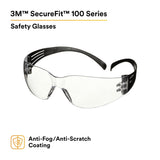 3M SF101AF-BLK SecureFit 100 Series, Black Temples, Clear Anti-Fog/Anti-Scratch Lens (7100238175) (100 Pack) - 6