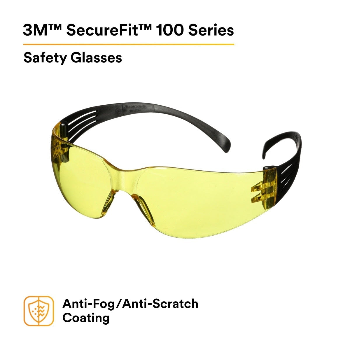3M SF103AF-BLK SecureFit 100 Series, Black Temples, Amber Anti-Fog/Anti-Scratch Lens (7100238183) (20 Pack) - 2
