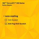 3M SF103AF-BLK SecureFit 100 Series, Black Temples, Amber Anti-Fog/Anti-Scratch Lens (7100238183) (20 Pack) - 6