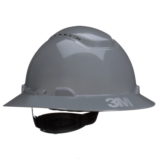 3M SecureFit Full Brim Hard Hat, Grey, Vented, 4-Point Pressure Diffusion Ratchet Suspension with UVicator (H-808SFV-UV) (7100239989) (20 Pack)