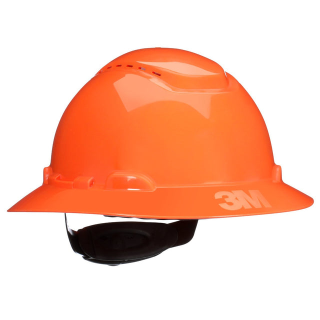 3M H-806SFV-UV SecureFit Full Brim Hard Hat, Orange, Vented, 4-Point Ratchet Suspension with UVicator Sensor (7100239993) (20 Pack)
