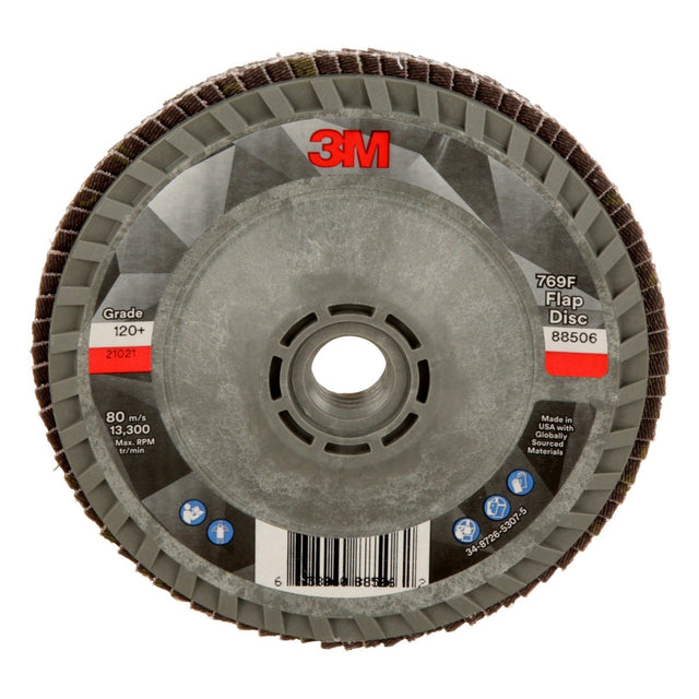 3M 769F Flap Disc, T29 Quick Change, Precision Shaped Ceramic, 120+, Purple, 4-1/2 in x 5/8 in-11 (7100242990) (10 Pack)