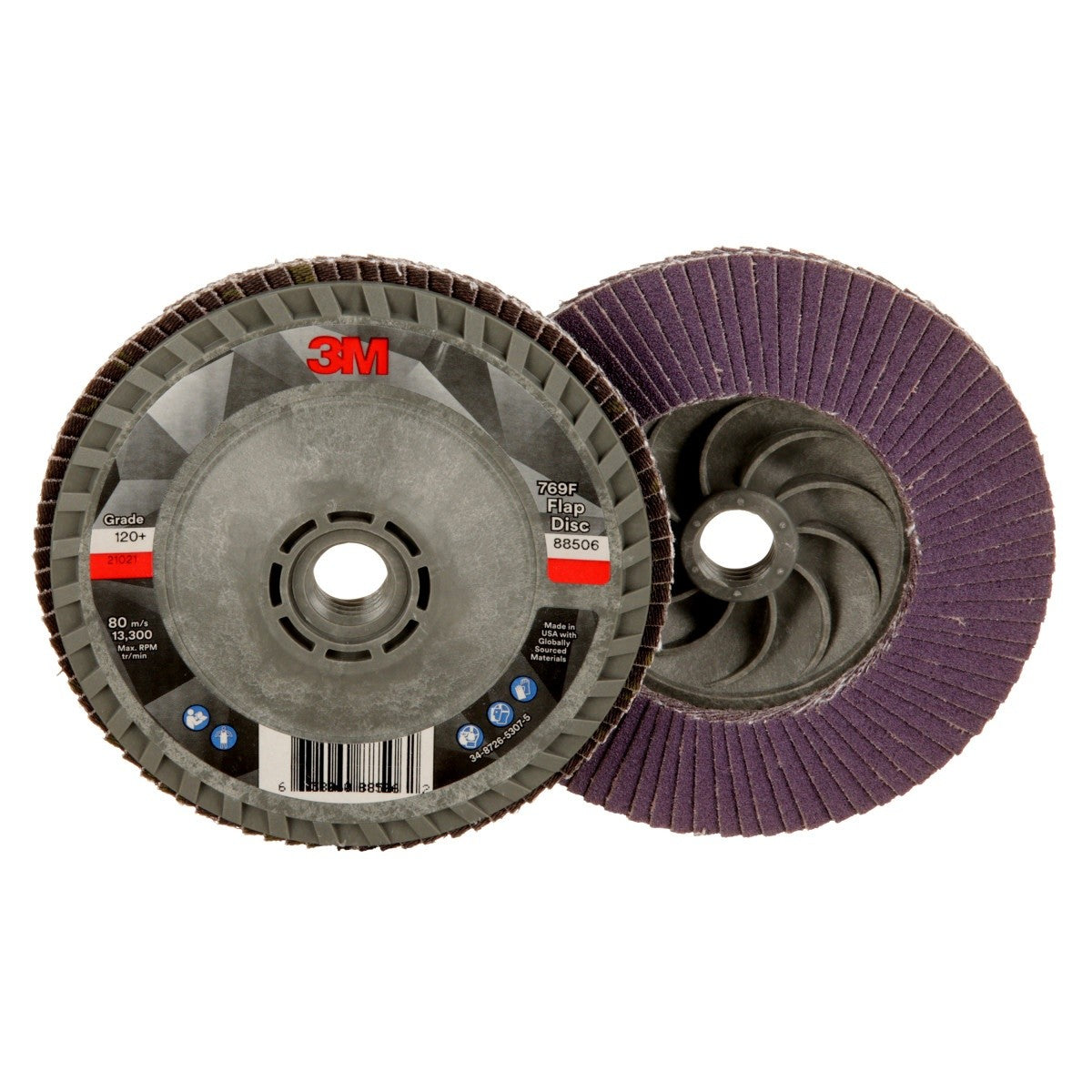 3M 769F Flap Disc, T29 Quick Change, Precision Shaped Ceramic, 120+, Purple, 4-1/2 in x 5/8 in-11 (7100242990) (10 Pack) - 2