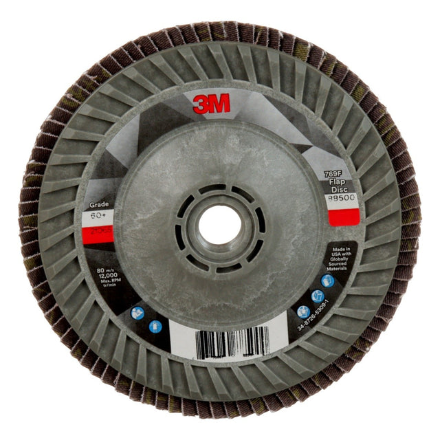 3M Flap Disc 769F Type 29 Quick Change, 60+, Purple, 5 in x 5/8 in-11 Threaded Ceramic Precision-Shaped Grain Grinding and Finishing Disc for Carbon Steel and Stainless Steel (7100242991) (10 Pack)