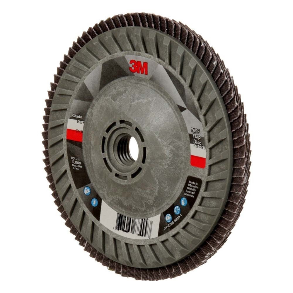 3M 769F Flap Disc , Type 29, 80+ Grit, 5 in x 5/8-11 Thread, Precision-Shaped Ceramic Grain for Grinding and Finishing on Carbon and Stainless Steel (7100242992) (10 Pack) - 5