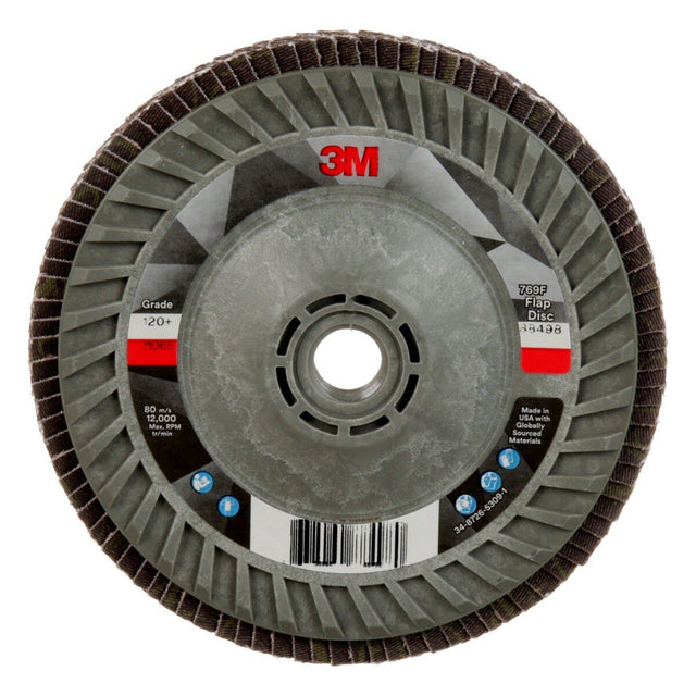 3M 769F Flap Disc, T29 Quick Change, Precision Shaped Ceramic 120 Plus Purple, 5 in x 5/8 in-11 (7100243778) (250Pack)