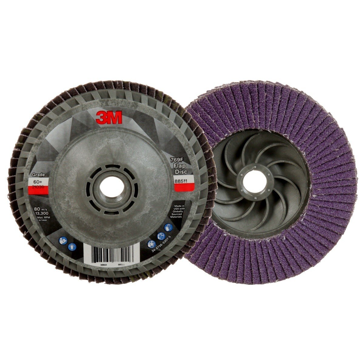 3M 769F Flap Disc T27 Quick Change 60 Plus Precision Shaped Ceramic Purple 4-1/2 in x 5/8 in-11 (7100243877) (10 Pack) - 2