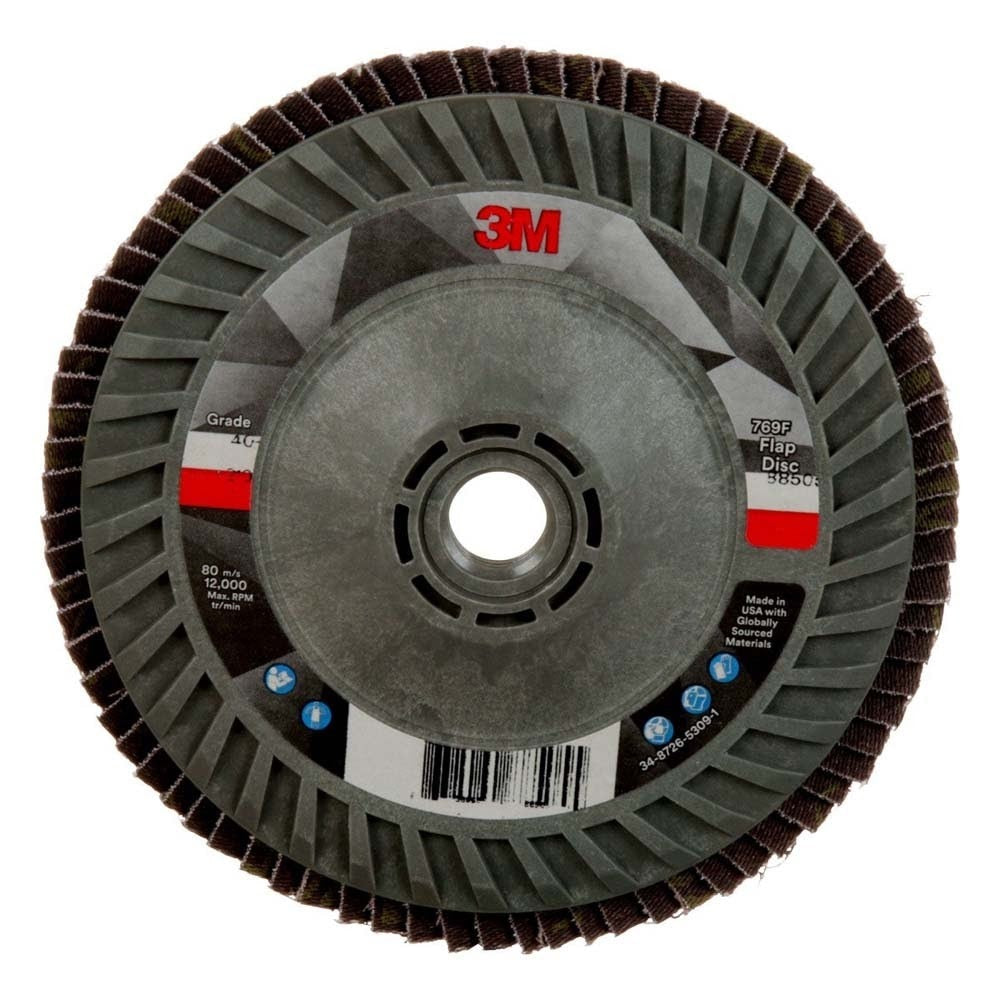 3M 7100243883 Flap Disc 769F Type 27 Quick Change 40+ Ceramic Precision-Shaped Grain for Grinding and Finishing on Carbon and Stainless Steel (5 in x 5/8-11)
