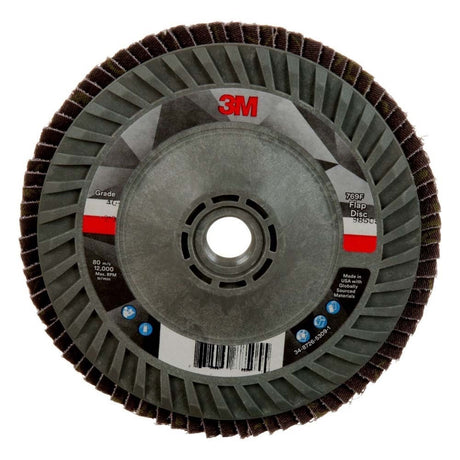 3M 7100243883 Flap Disc 769F Type 27 Quick Change 40+ Ceramic Precision-Shaped Grain for Grinding and Finishing on Carbon and Stainless Steel (5 in x 5/8-11)