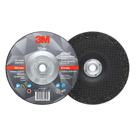 3M 87447 Silver Depressed Center Grinding Wheel, 36+, T27 Quick Change, 6 in x 1/4 in x 5/8 in-11 (7100244821) (10 Pack) - 3