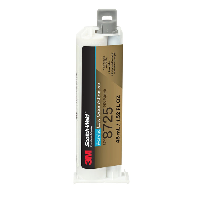 3M Scotch-Weld Low Odor Acrylic Adhesive, Non Sag Two Part Structural, Non Flammable, Black, 45 mL Duo Pak (DP8725NS) (7100244858) (12 Pack)