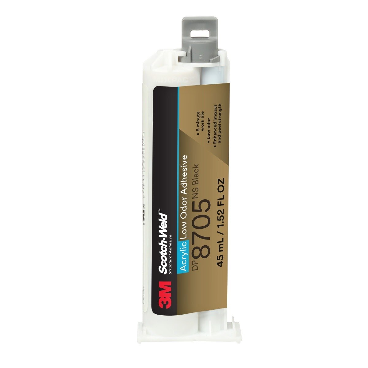 3M DP8705NS Scotch-Weld Low Odor Acrylic Adhesive, Black, 45 mL Duo-Pak (7100245036) (12 Pack)