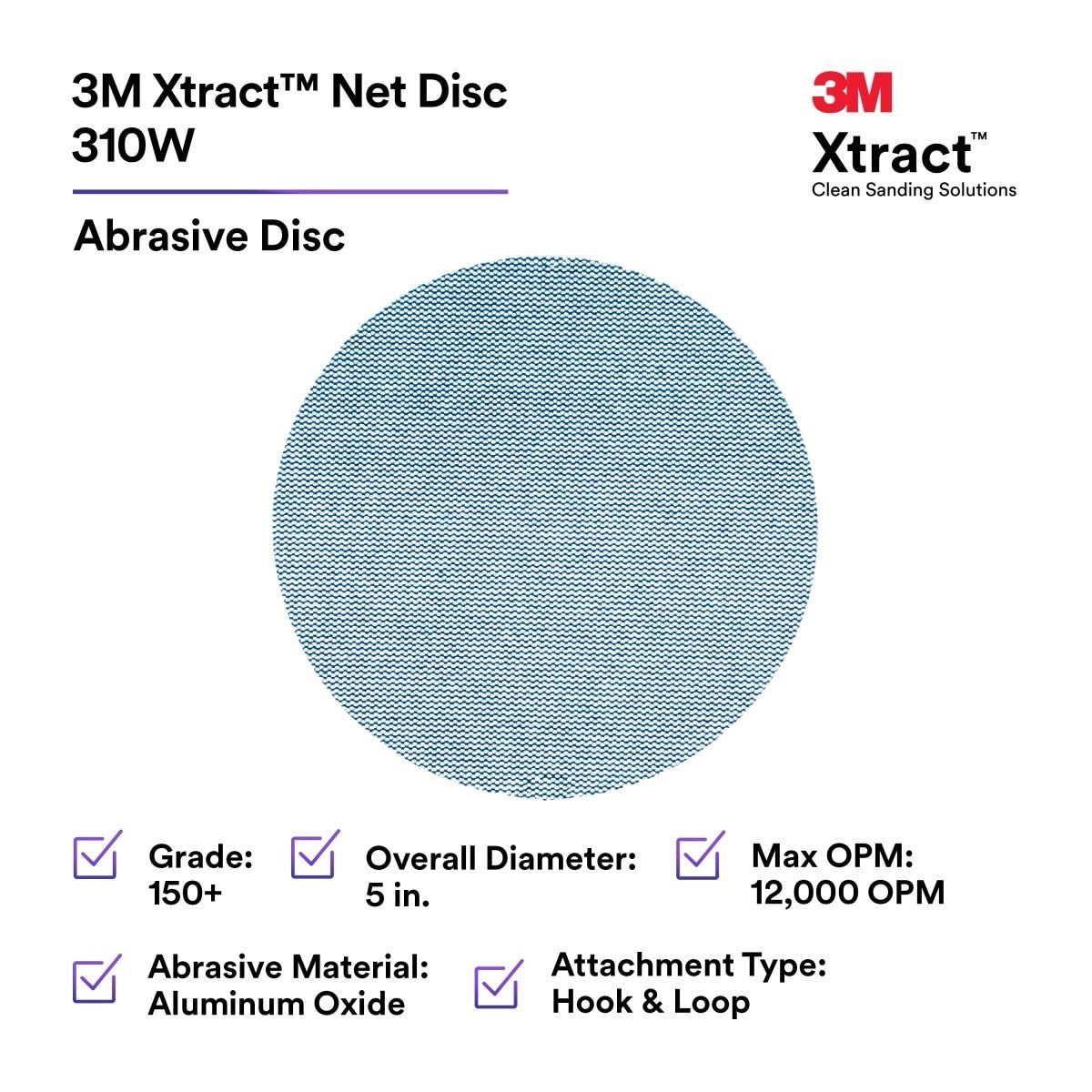 3M 310W 88420 Xtract Clean Sanding Net Disc, 150+, 5 in x NH, Die 500X, Hook & Loop (7100247528) (500 Pack) - 10