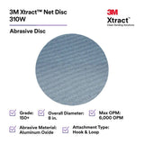 3M 7100252820 Xtract Net Disc 310W 8 in Hook and Loop Sanding Disc, 150+ Grit, Die 800L, Virtually Dust-Free (50 Pack) - 10
