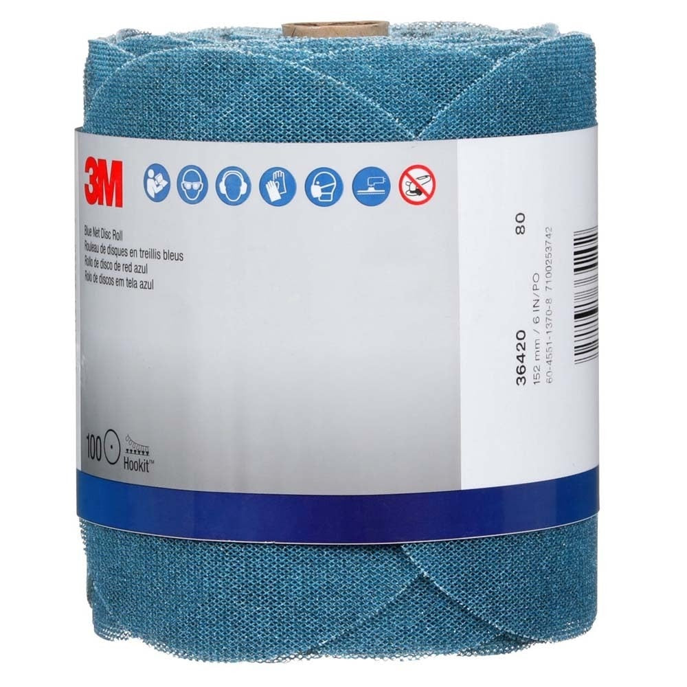 3M 36420 Blue Net Disc Roll , 6 in, 80+ Grade, Best in Class, Virtually Dust-Free, Abrasive Sheet Roll (7100253742) (8 Pack) - 8