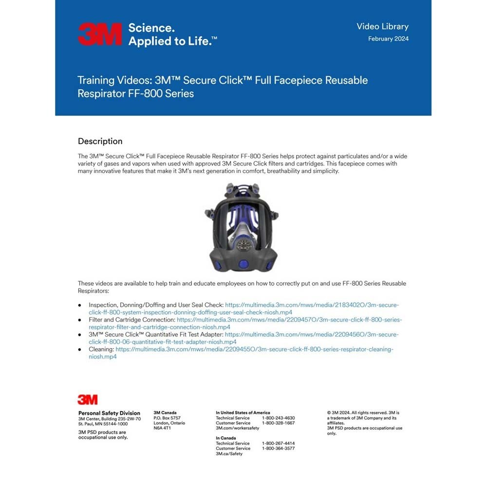 3M 7100261326 Secure Click Full Facepiece Reusable Respirator FF-802, Medium - 9