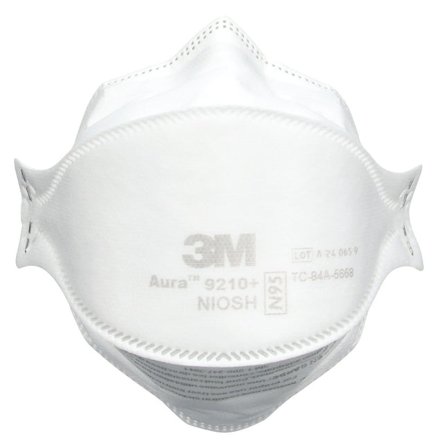 3M 37192 Aura Particulate Respirator 9210+, N95 Disposable Individually Wrapped Flat Fold, White (7100266132) (240 Pack)