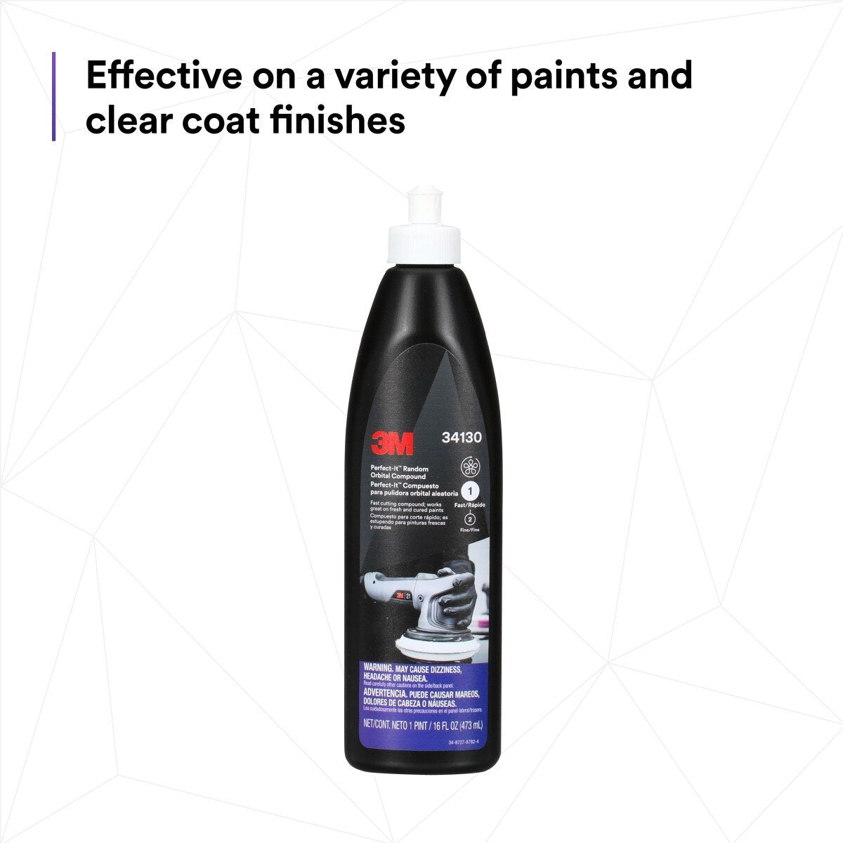 3M Perfect-It Random Orbital Compound, Fast Cutting Automotive Buffing and Polishing Compound, White, 1 Pint 16 fl oz (34130) (7100270076) (6 Pack) - 6