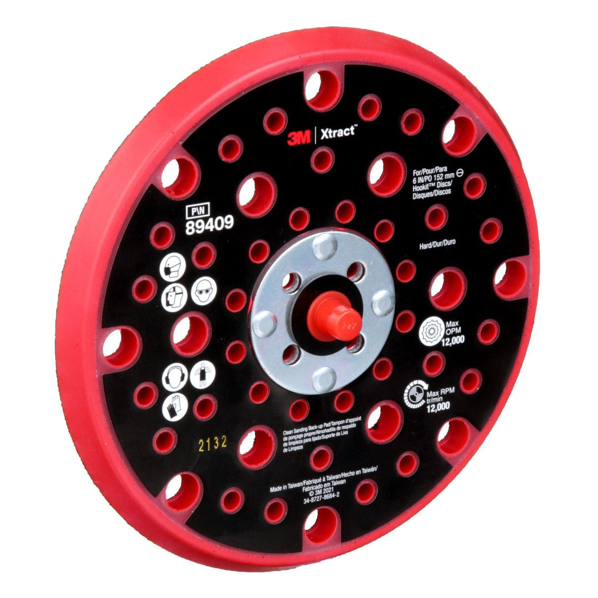3M Xtract Hookit Clean Sanding Back-up Pad, 6 in, Hard, Red, 49 Holes, 5/16-24 EXT, Max 12000 RPM OPM (89409) (7100270476) (10 Pack) - 2