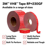 3M 7100273131 VHB Tape RP+230GF, Gray, 1/2 in x 36 yd, 90 mil, Film Liner (18 Pack) - 7