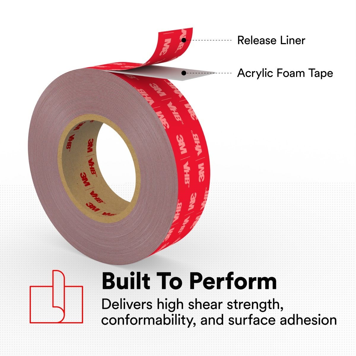 3M RP+160GF VHB Tape, Gray, 1 in x 36 yd, 62 mil, Film Liner (7100273259) (9 Pack) - 7