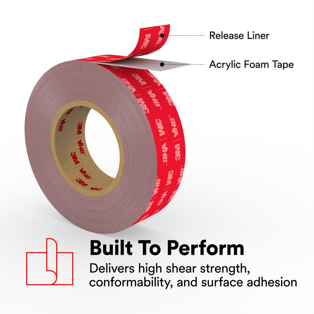 3M RP+230GF VHB Double-Sided Acrylic Foam Tape, Gray, 44 in x 36 yd, 90 mil, Film Liner (7100273393) - 3