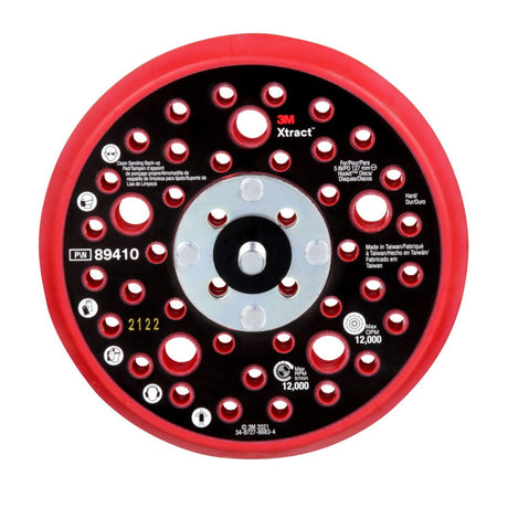 3M Xtract Hookit Hook and Loop Sanding Disc Backup Pad, Hard, Red, 5 in, 44 Holes, Low Profile, Max 12000 RPM OPM, 5/16-24 EXT (89410) (7100273463) (10 Pack)