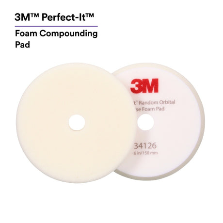 3M 34126 Hookit Random Orbital Foam Compounding Pad, Coarse, White, 6 in 150 mm (7100276845) (12 Pack)