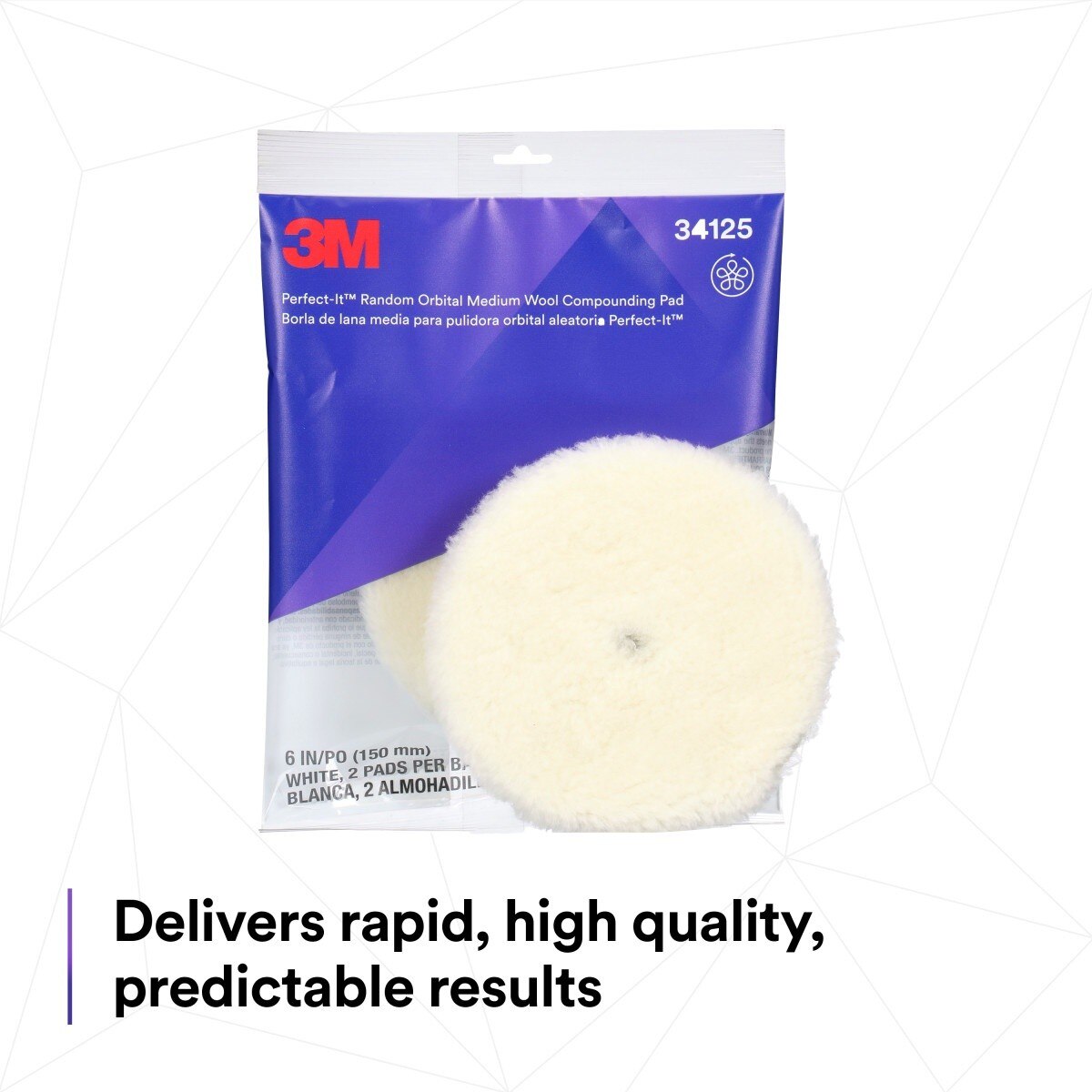 3M 34125 Hookit Random Orbital Medium Wool Compounding Pad, White, 6 in (150 mm) (7100276850) (12 Pack) - 9