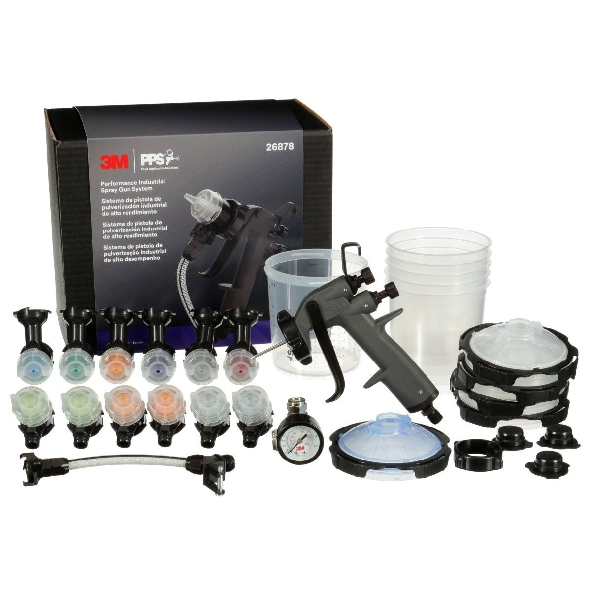 3M PPS Performance Industrial Spray Gun Starter Kit with PPS Series 2.0 22 oz Cup System, 12 Replaceable Nozzles, Whip Hose, Air Control Valve (26878) (7100283739) (2 Pack) - 4