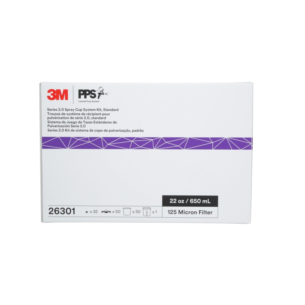3M 26301 PPS Spray Cup System Kit, Standard, 22 oz, 650 mL, 125 Micron Filter (7100284556) - 7