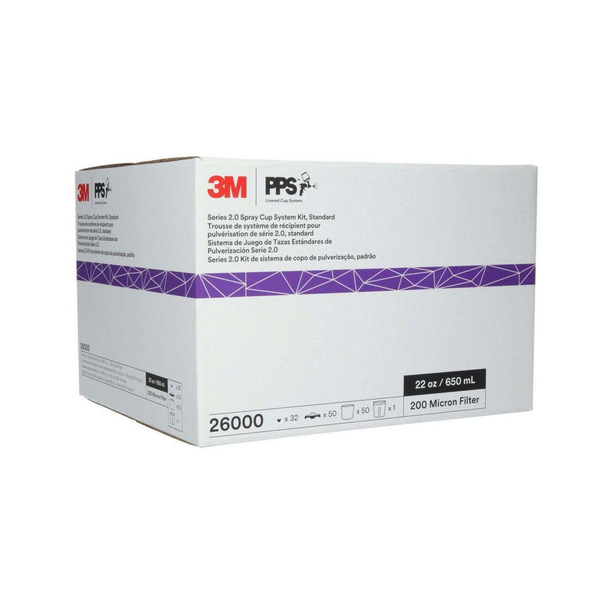 3M 26000 PPS Spray Cup System Kit Standard 22 oz 650 mL 200 Micron Filter Lids and Liners (7100284557) - 8