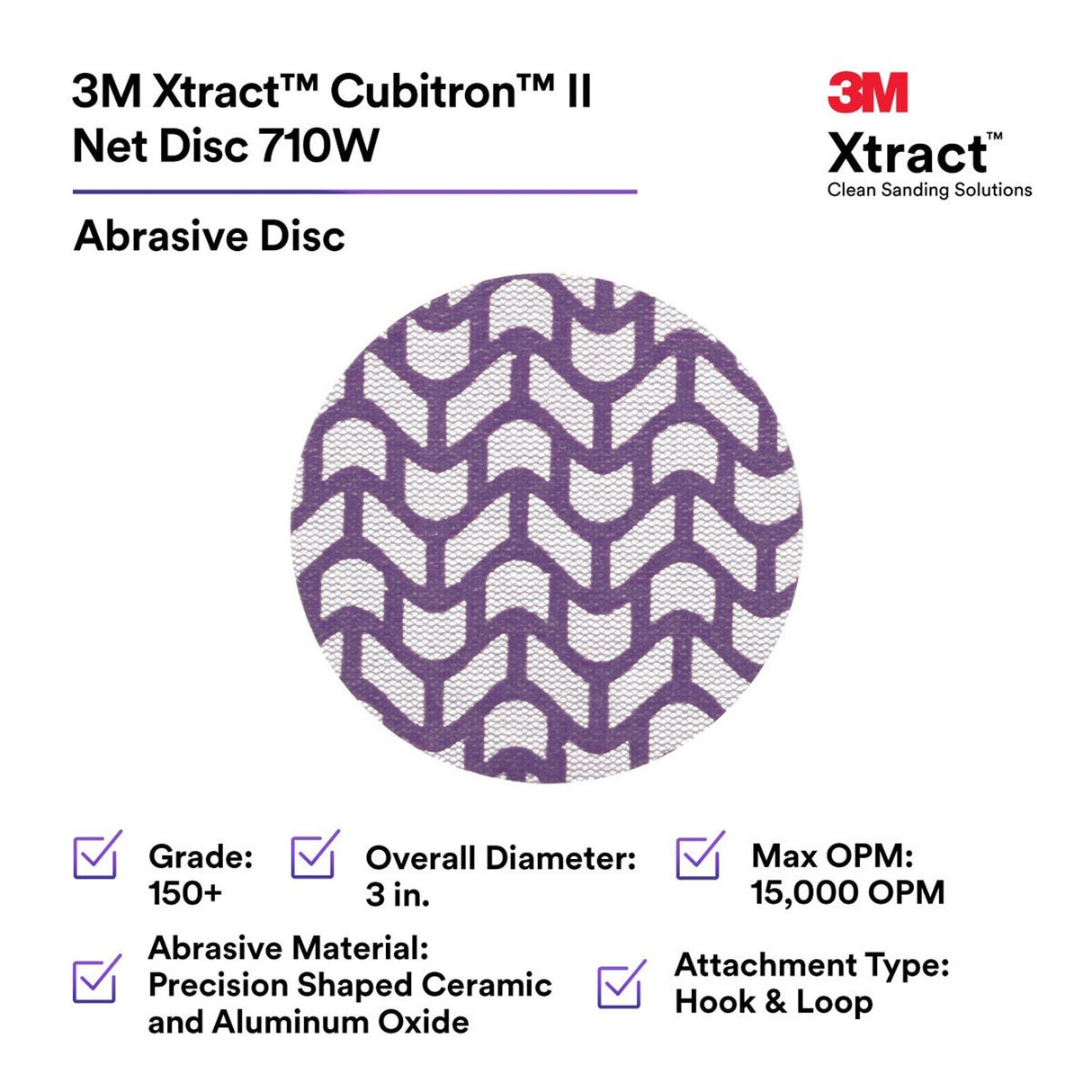 3M 710W Xtract Hookit Net Disc, 150+, 3 in x NH, Die 300V, Purple (7100287831) (300 Pack) - 2